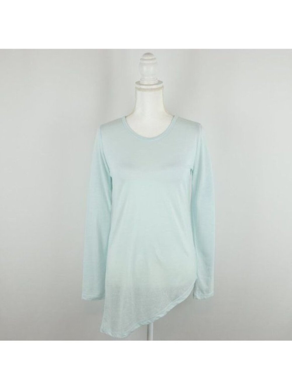 Carve Designs Women's Small Blue Green Burnout Asymmetric Hem Long Sleeve Tee